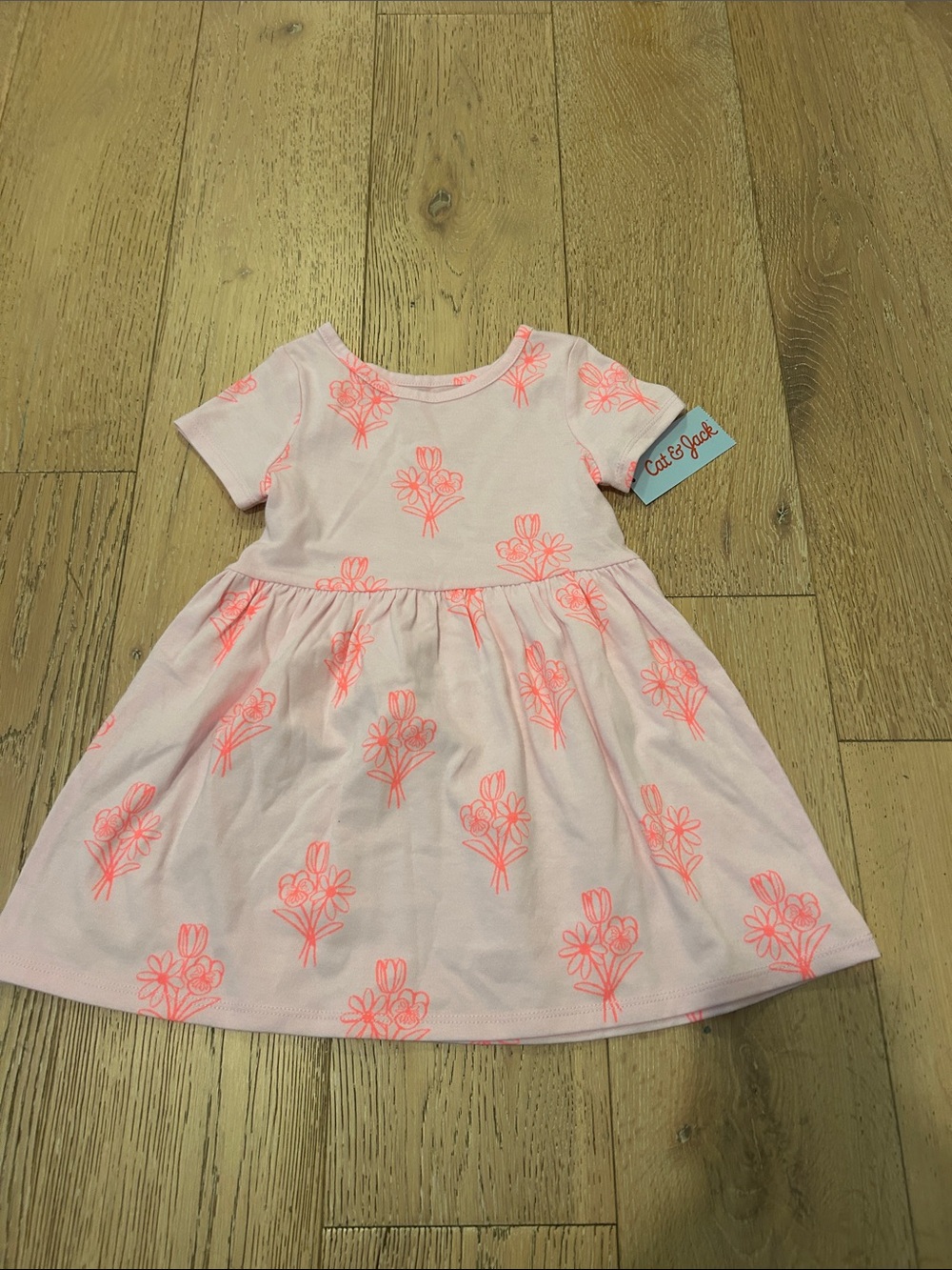 Cat & Jack Light Pink Dress with Neon Coral Floral Print